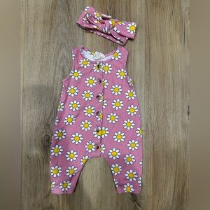 Spearmint Love - SIIX Pink Daisy Organic Baby Romper with Headband